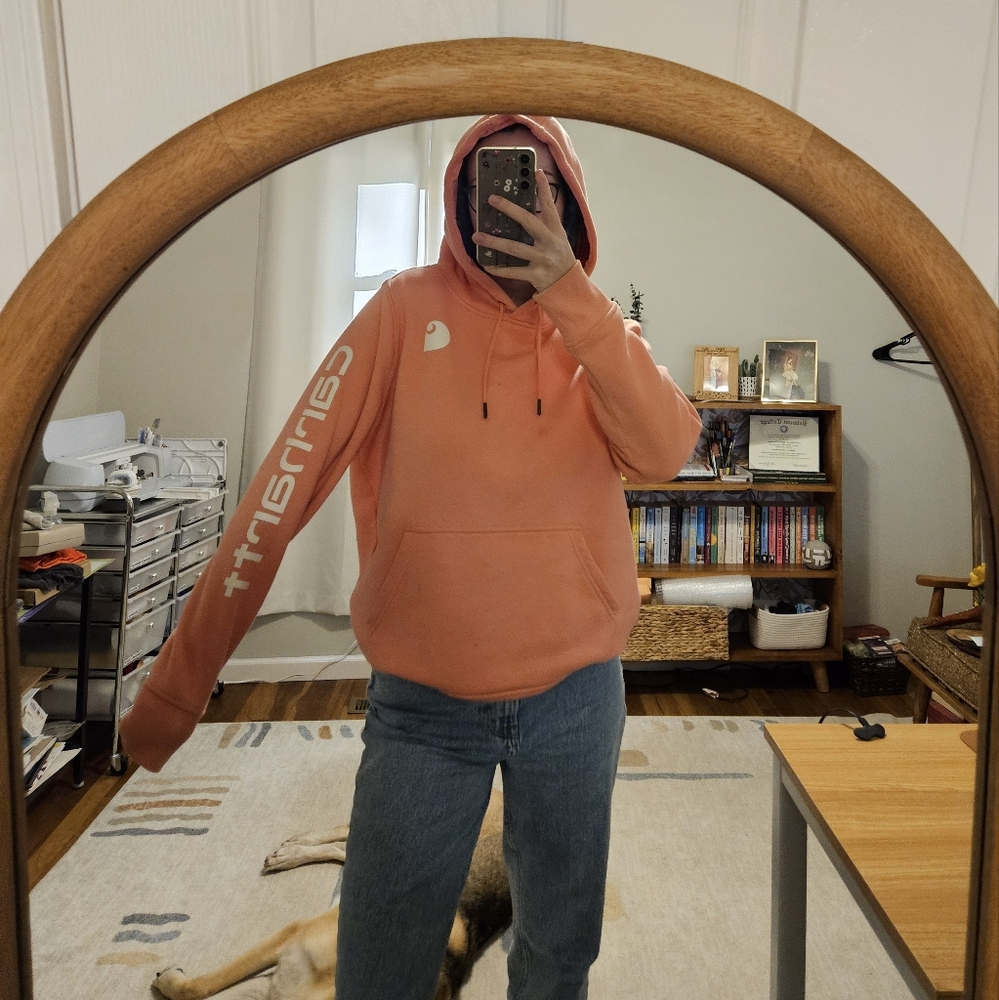 Carhartt Hoodie Sweatshirt Coral Pink Size Medium